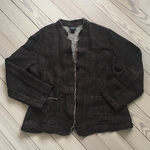 Eileen Fisher Raw Hem Tweed Jacket Two Pocket